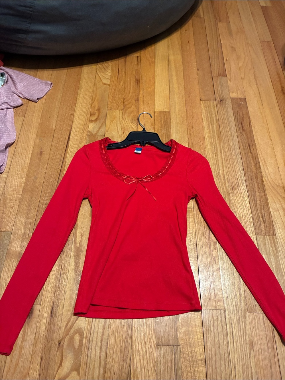 Old Navy Red Long-Sleeve Lace-Trim Top